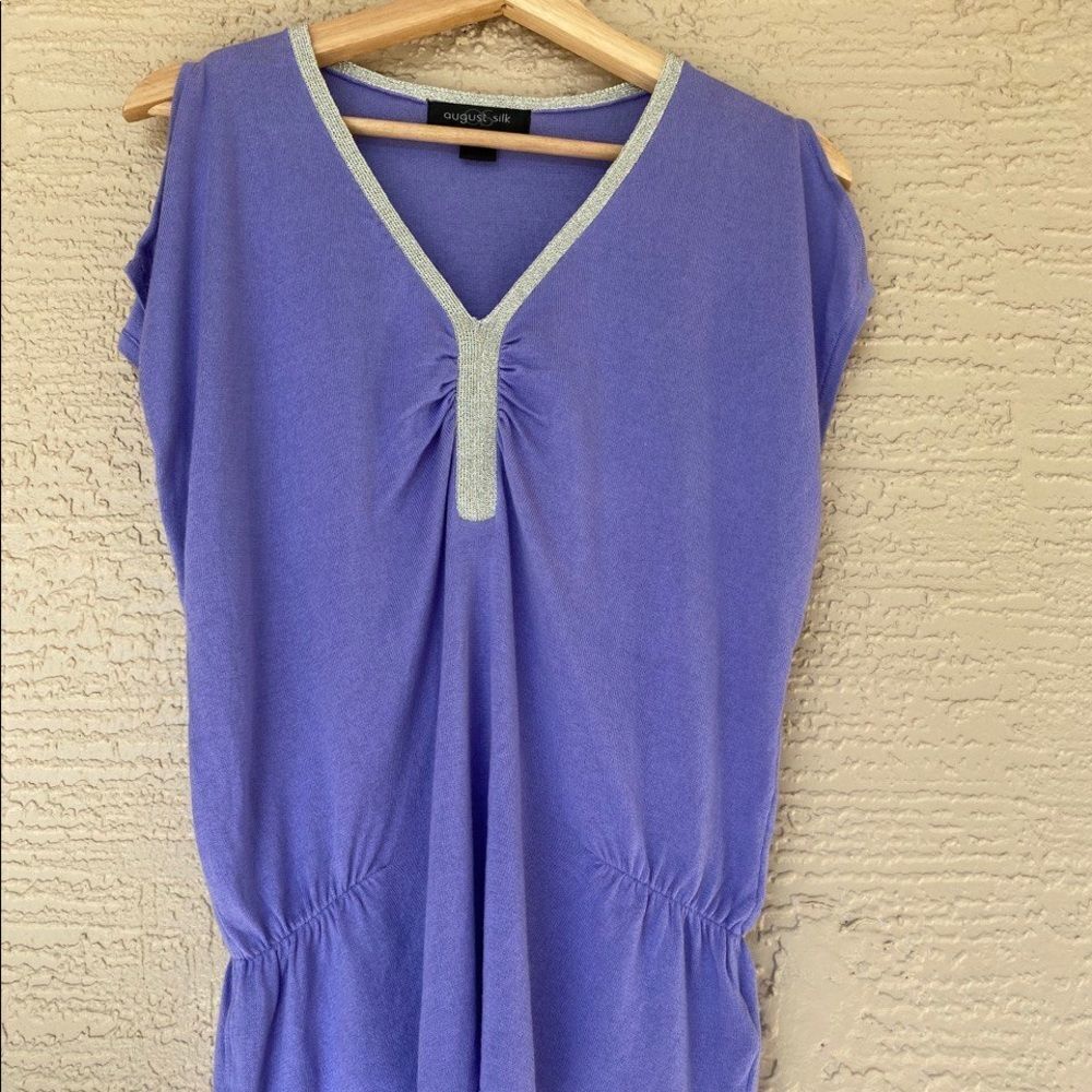 August Silk Purple Knit Top with Shimmer Collar, Size S. NWOT
